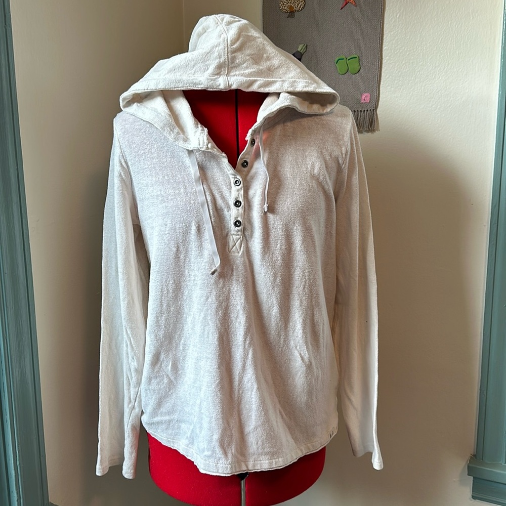 Prana Off-White Organic Cotton Blend Lightweight Hoodie